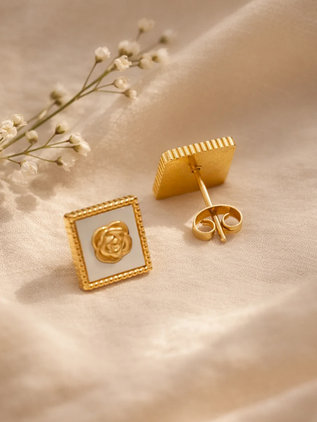 Demi Fine 18K Gold Plated Stainless steel Geometric Rose Stud Earrings
