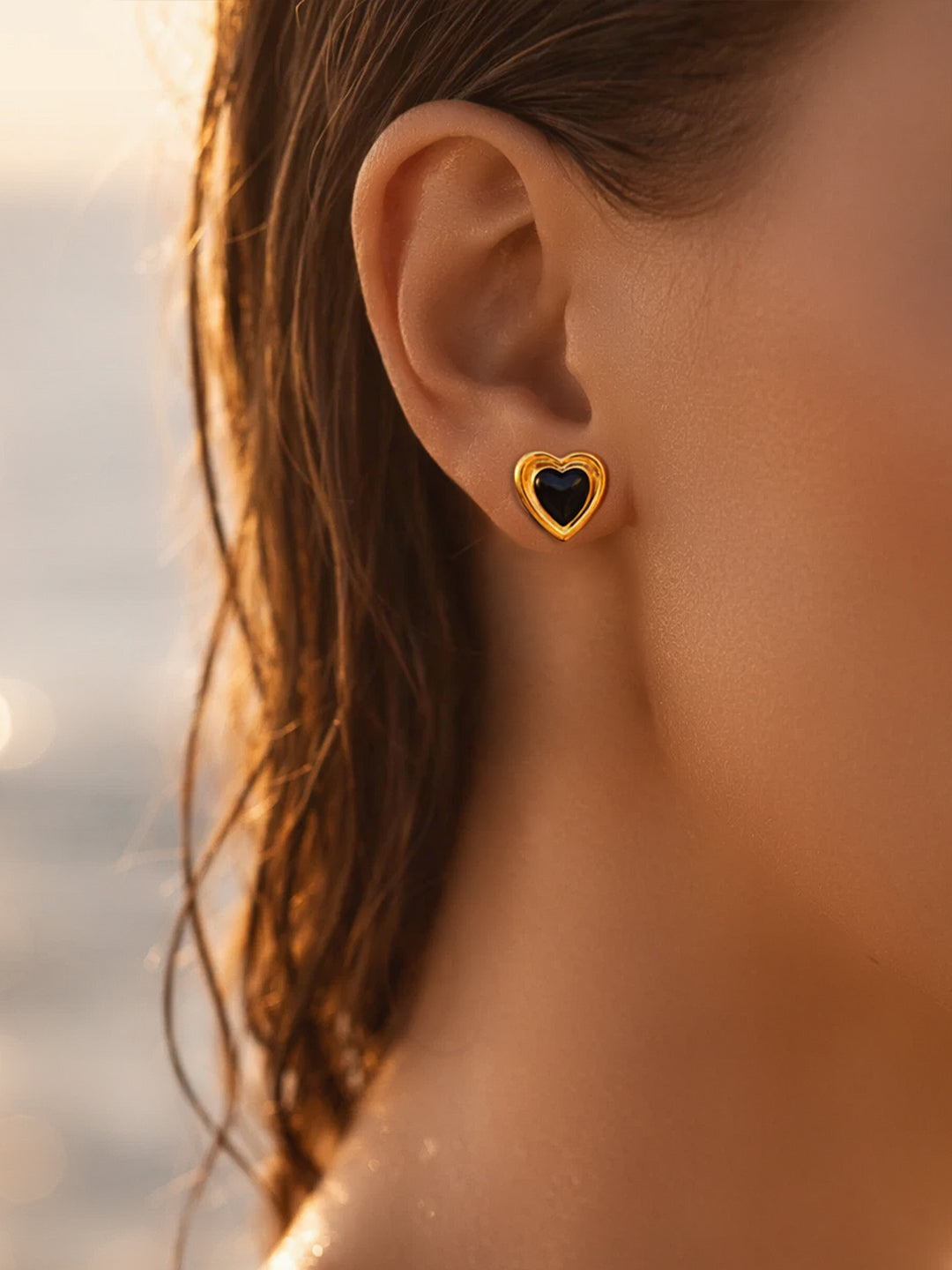 Demi Fine 18K Gold Plated Stainless steel Enamel Dual Heart Studs