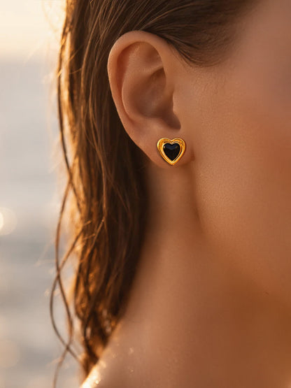 Demi Fine 18K Gold Plated Stainless steel Enamel Dual Heart Studs