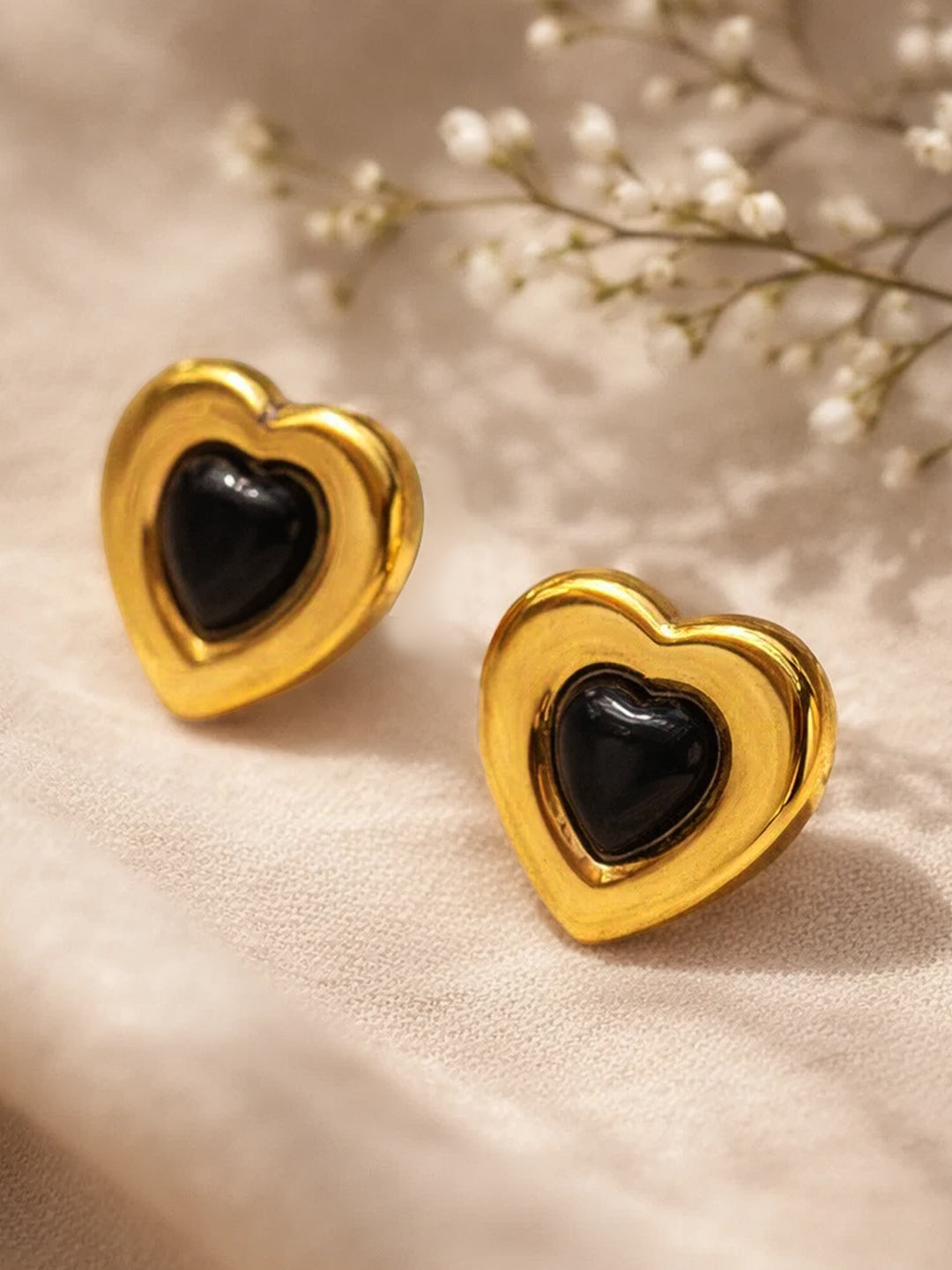 Demi Fine 18K Gold Plated Stainless steel Enamel Dual Heart Studs