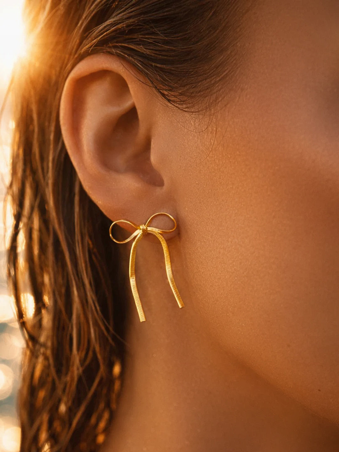 Demi Fine 18K Gold Plated Stainless steel Ribbon Stud Earrings