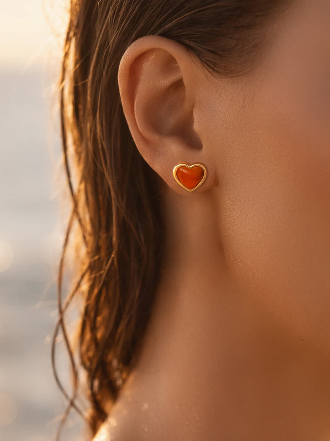 Demi Fine 18K Gold Plated Stainless steel Ruby Heart Stud Earrings