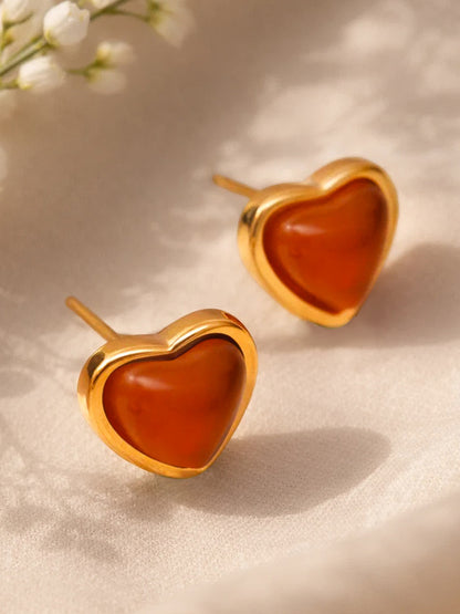 Demi Fine 18K Gold Plated Stainless steel Ruby Heart Stud Earrings