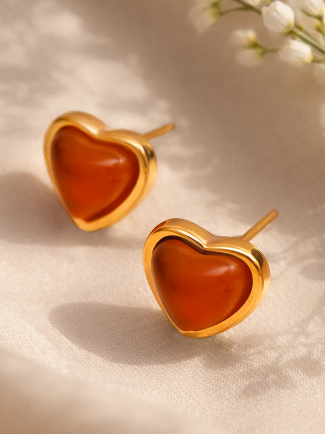 Demi Fine 18K Gold Plated Stainless steel Ruby Heart Stud Earrings