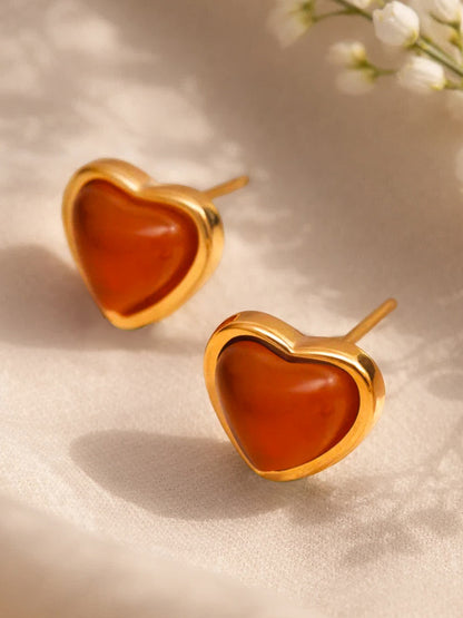 Demi Fine 18K Gold Plated Stainless steel Ruby Heart Stud Earrings
