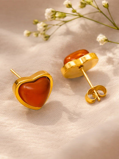Demi Fine 18K Gold Plated Stainless steel Ruby Heart Stud Earrings