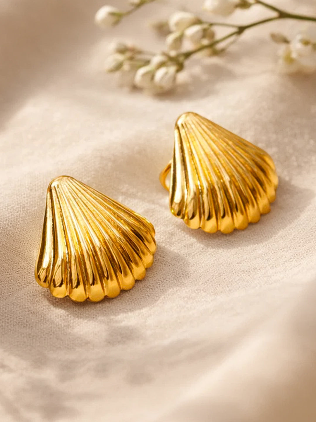 Demi Fine 18K Gold Plated Stainless steel Textured Shell Stud Earrings