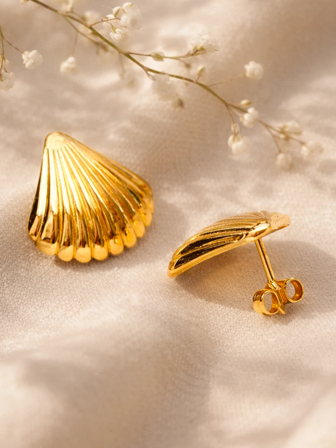 Demi Fine 18K Gold Plated Stainless steel Textured Shell Stud Earrings