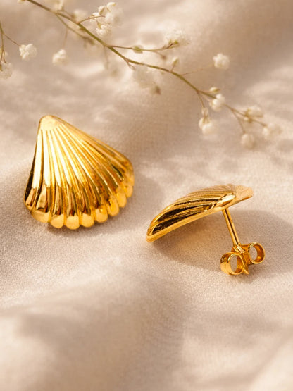 Demi Fine 18K Gold Plated Stainless steel Textured Shell Stud Earrings
