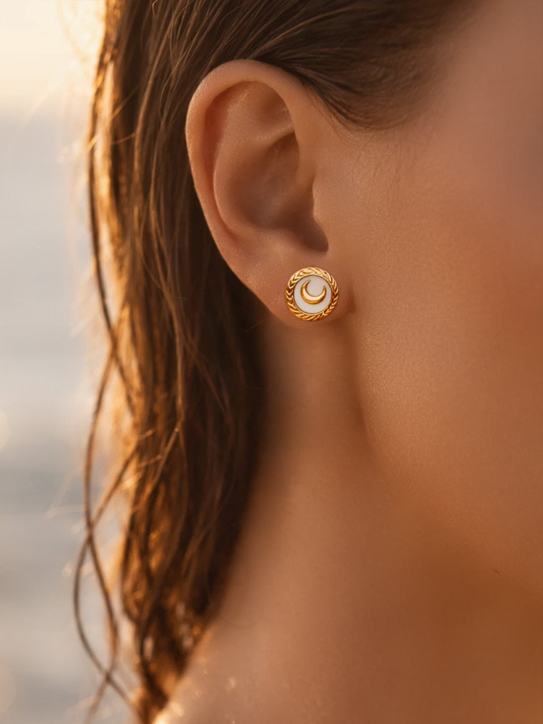 Demi Fine 18K Gold Plated Stainless steel Geometric Moon Stud Earrings