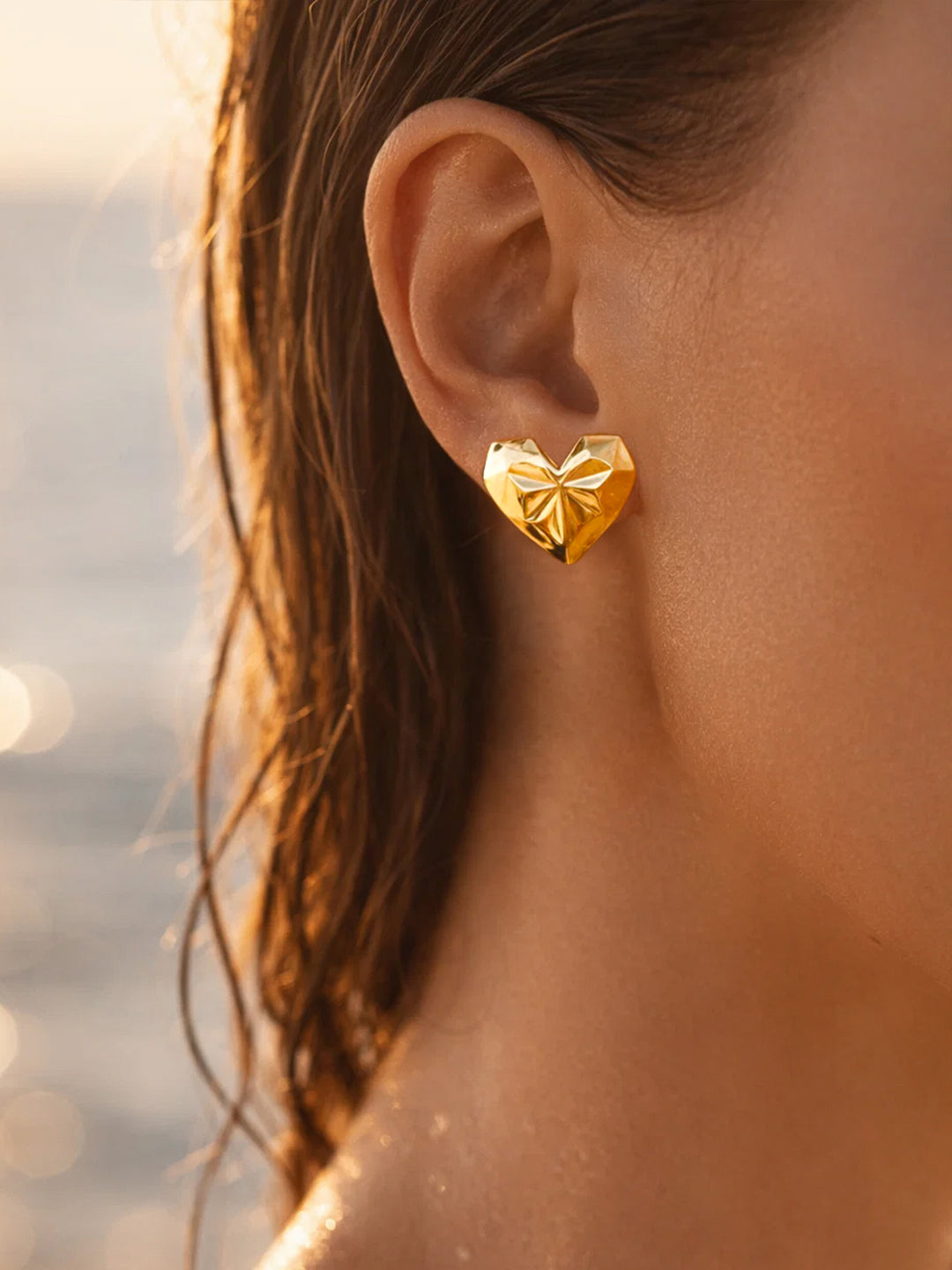 Demi Fine 18K Gold Plated Stainless steel Textured Heart Stud Earrings