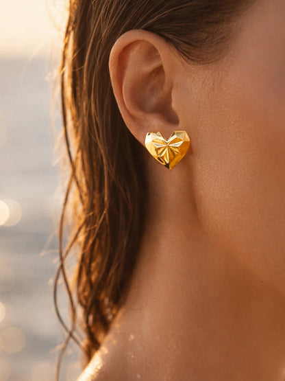Demi Fine 18K Gold Plated Stainless steel Textured Heart Stud Earrings