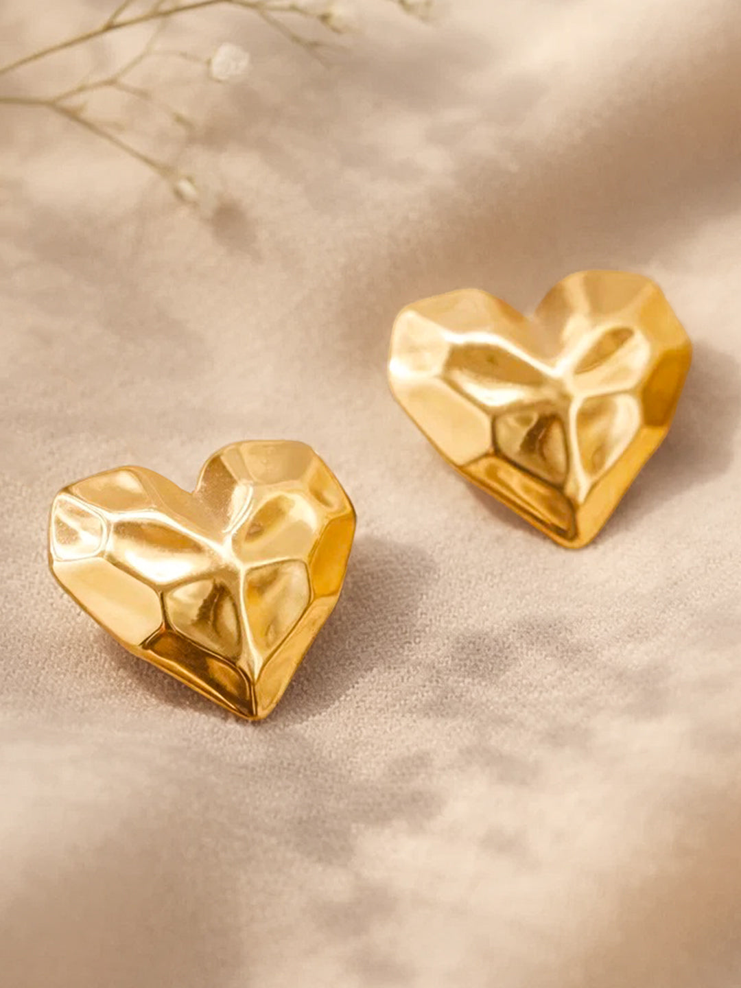 Demi Fine 18K Gold Plated Stainless steel Textured Heart Stud Earrings