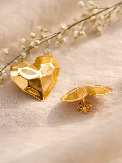Demi Fine 18K Gold Plated Stainless steel Textured Heart Stud Earrings