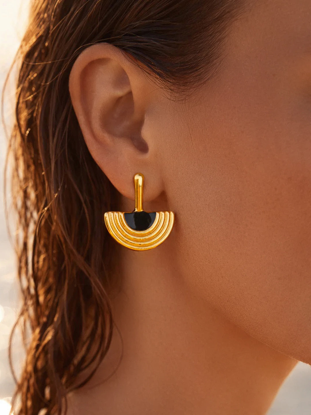 Demi Fine 18K Gold Plated Stainless steel Arch Enamel Statement Drop Earrings