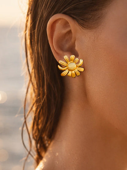 Demi Fine 18K Gold Plated Stainless steel Sunflower Textured Stud Earrings