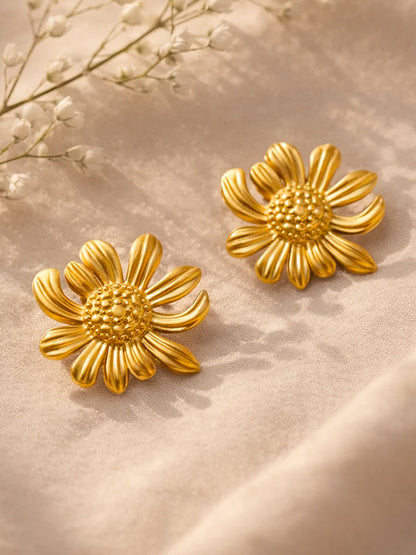 Demi Fine 18K Gold Plated Stainless steel Sunflower Textured Stud Earrings