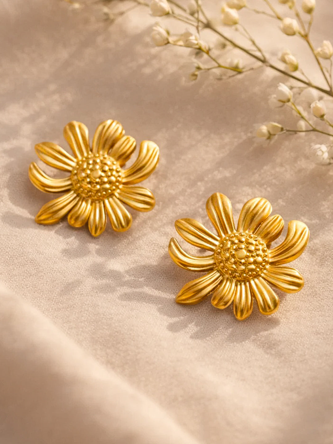 Demi Fine 18K Gold Plated Stainless steel Sunflower Textured Stud Earrings