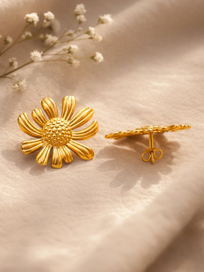 Demi Fine 18K Gold Plated Stainless steel Sunflower Textured Stud Earrings
