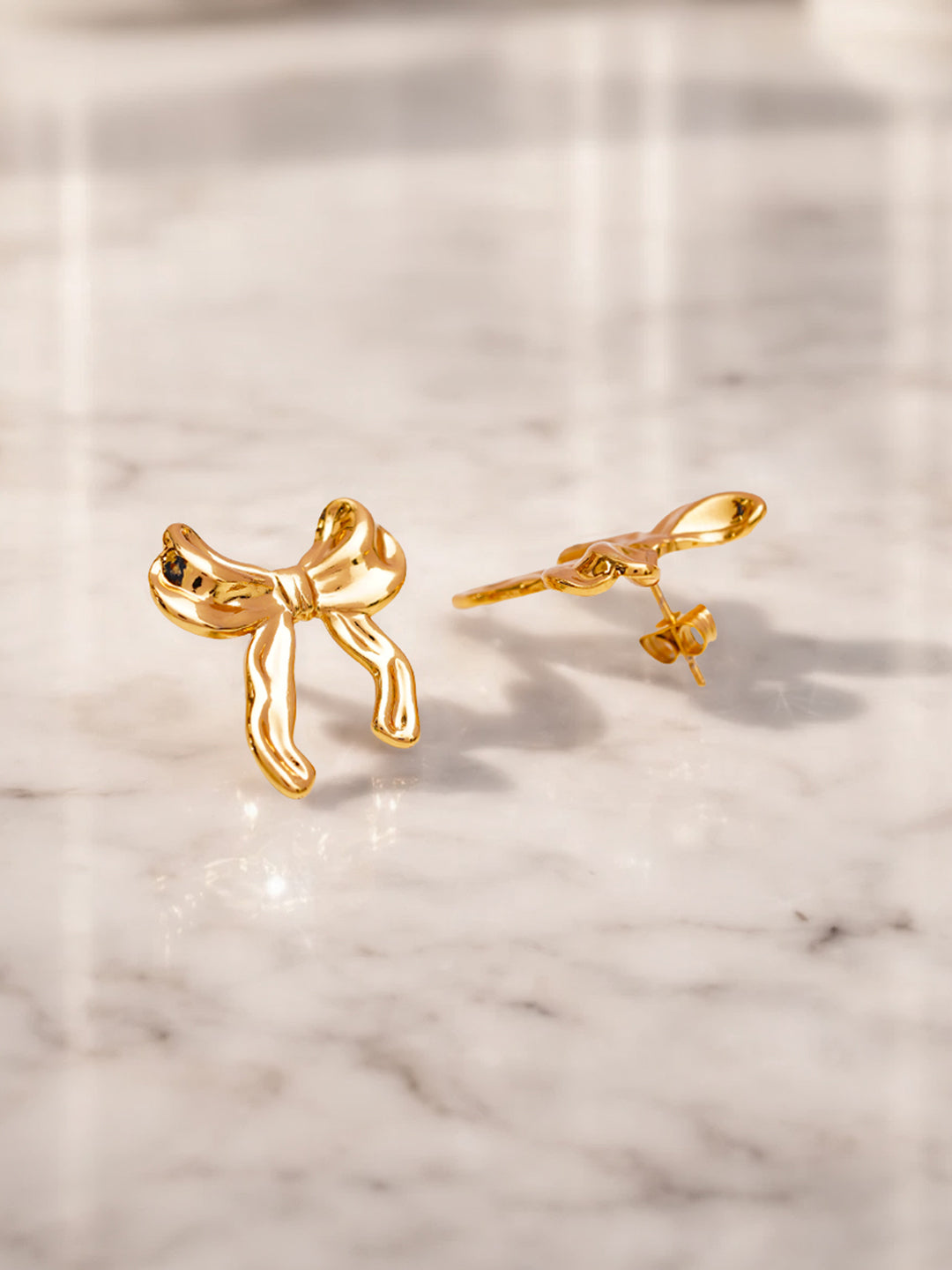 Demi Fine 18K Gold Plated Stainless steel Hammered Bow Stud Earrings