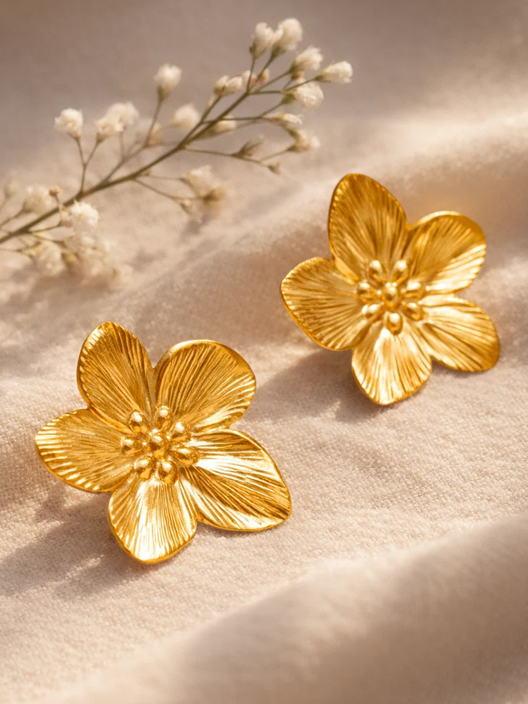 Demi Fine 18K Gold Plated Stainless steel Floral Textured Stud Earrings