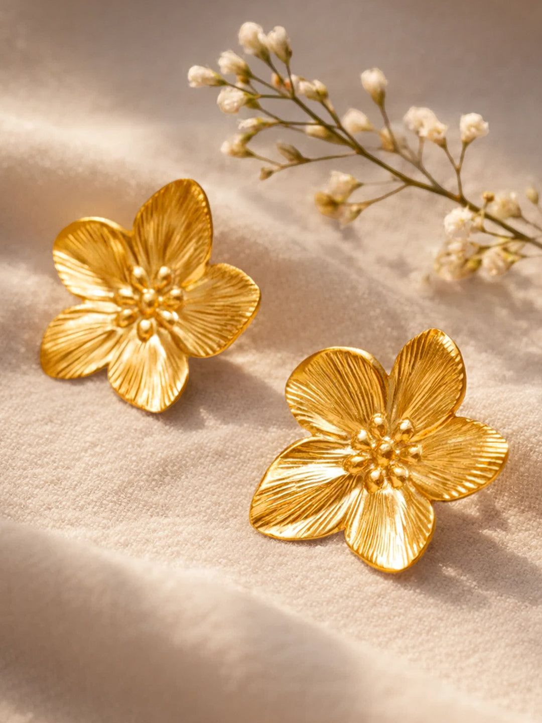Demi Fine 18K Gold Plated Stainless steel Floral Textured Stud Earrings
