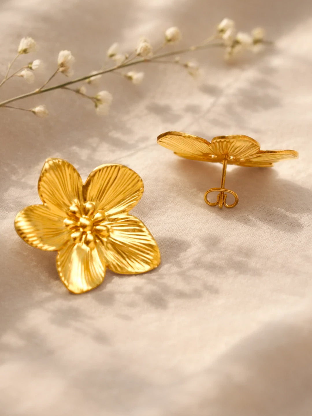 Demi Fine 18K Gold Plated Stainless steel Floral Textured Stud Earrings