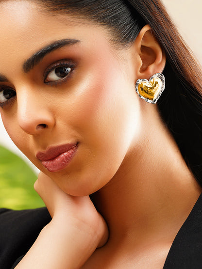 Demi Fine Dual Tone Stainless Steel Molten Heart Stud Earrings