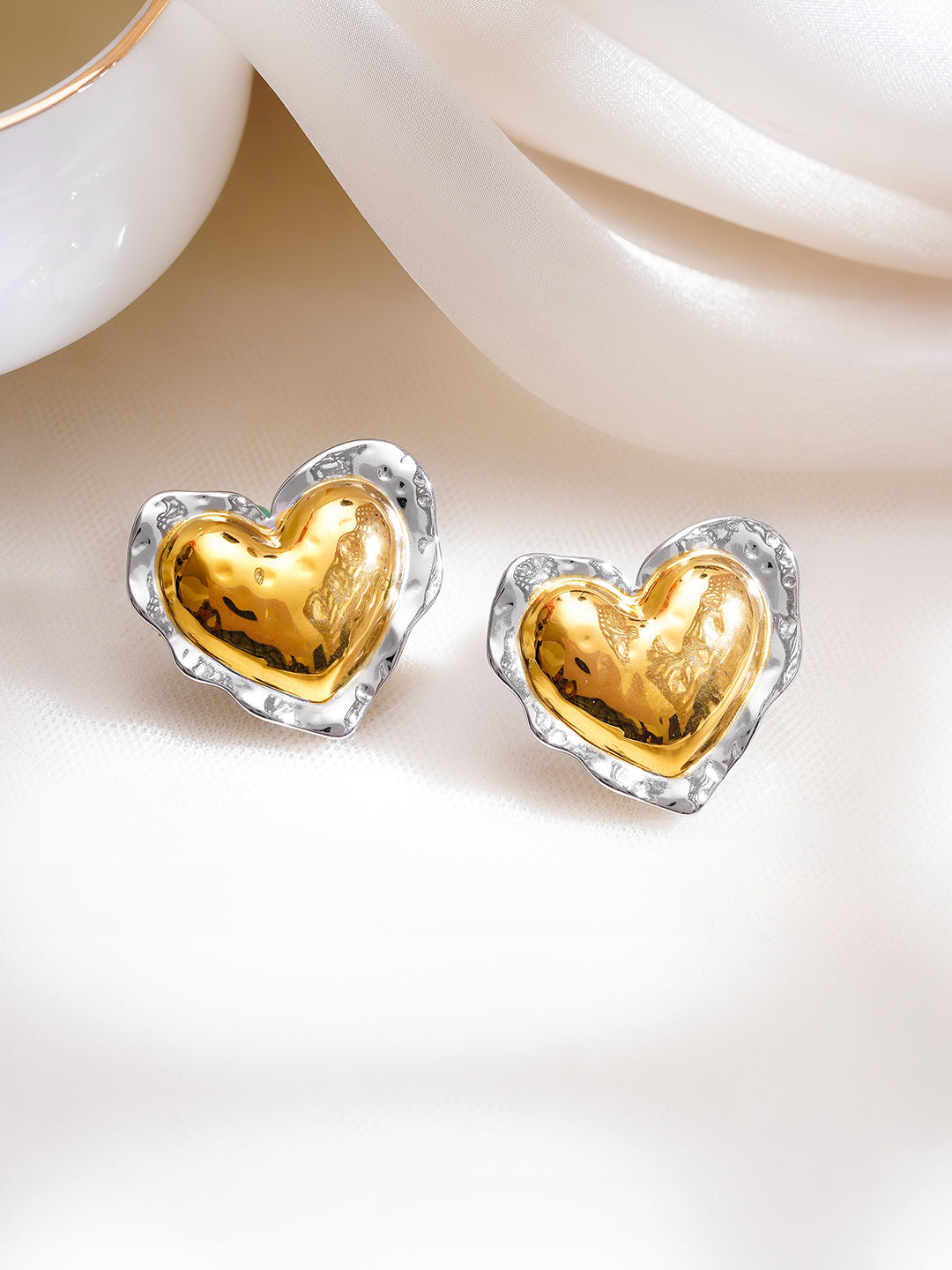Demi Fine Dual Tone Stainless Steel Molten Heart Stud Earrings