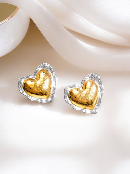 Demi Fine Dual Tone Stainless Steel Molten Heart Stud Earrings