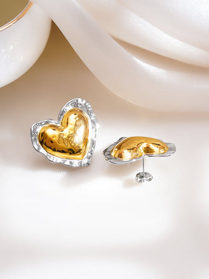 Demi Fine Dual Tone Stainless Steel Molten Heart Stud Earrings
