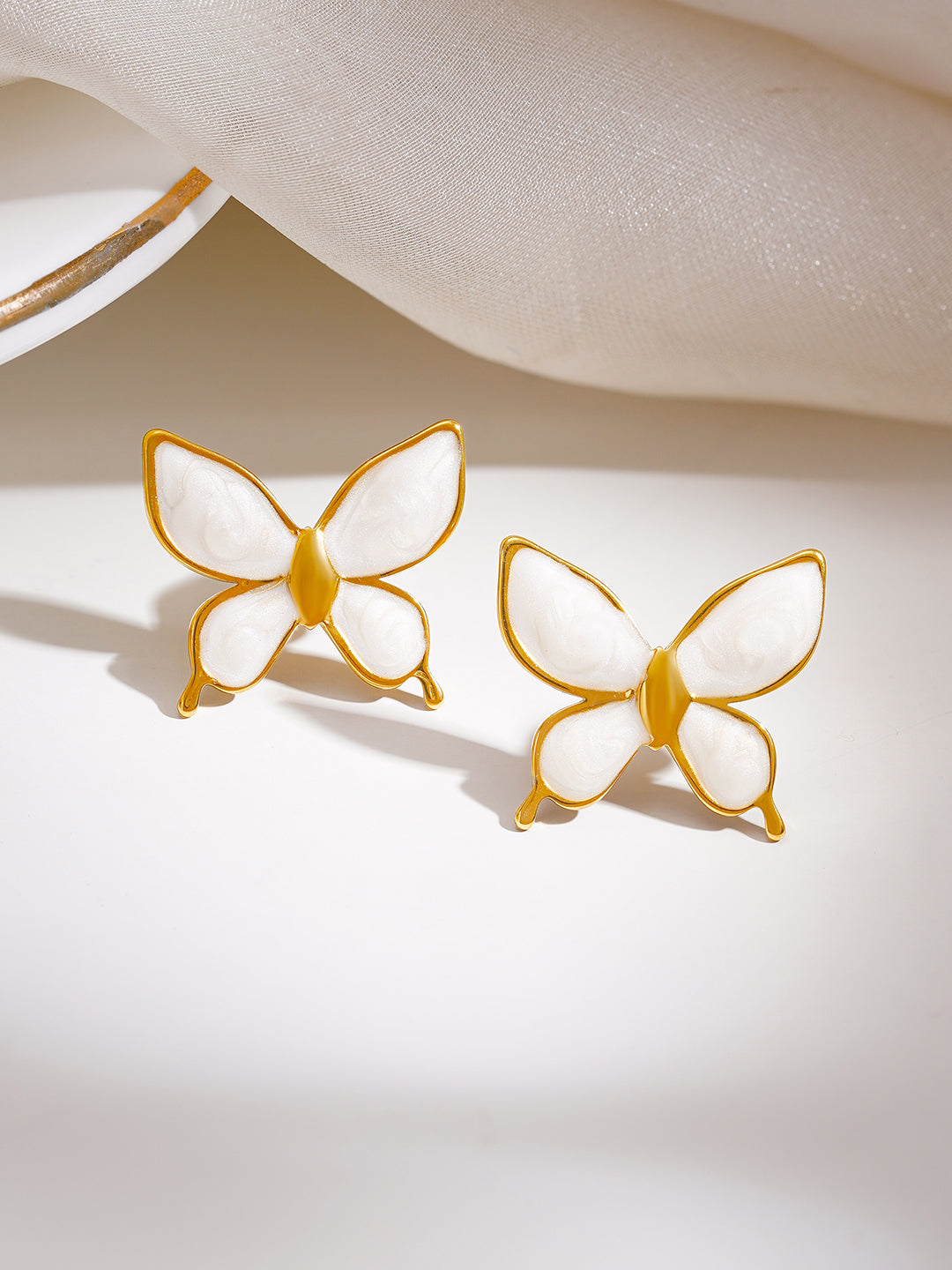 Demi Fine 18K Gold Plated Stainless steel White Butterfly Charm Studs Earrings