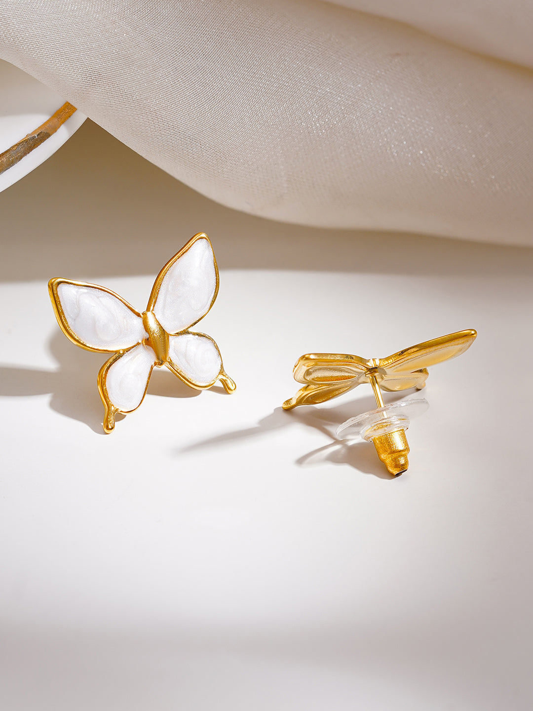 Demi Fine 18K Gold Plated Stainless steel White Butterfly Charm Studs Earrings