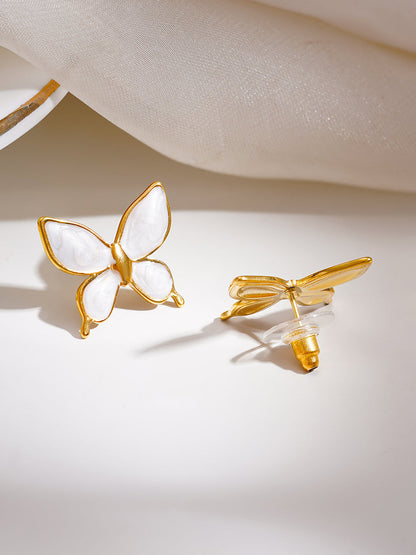 Demi Fine 18K Gold Plated Stainless steel White Butterfly Charm Studs Earrings
