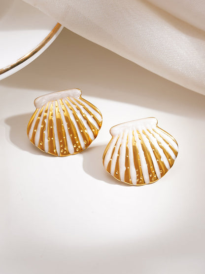 Demi Fine 18K Gold Plated Stainless steel Coastal Shell Statement Studs Earrings
