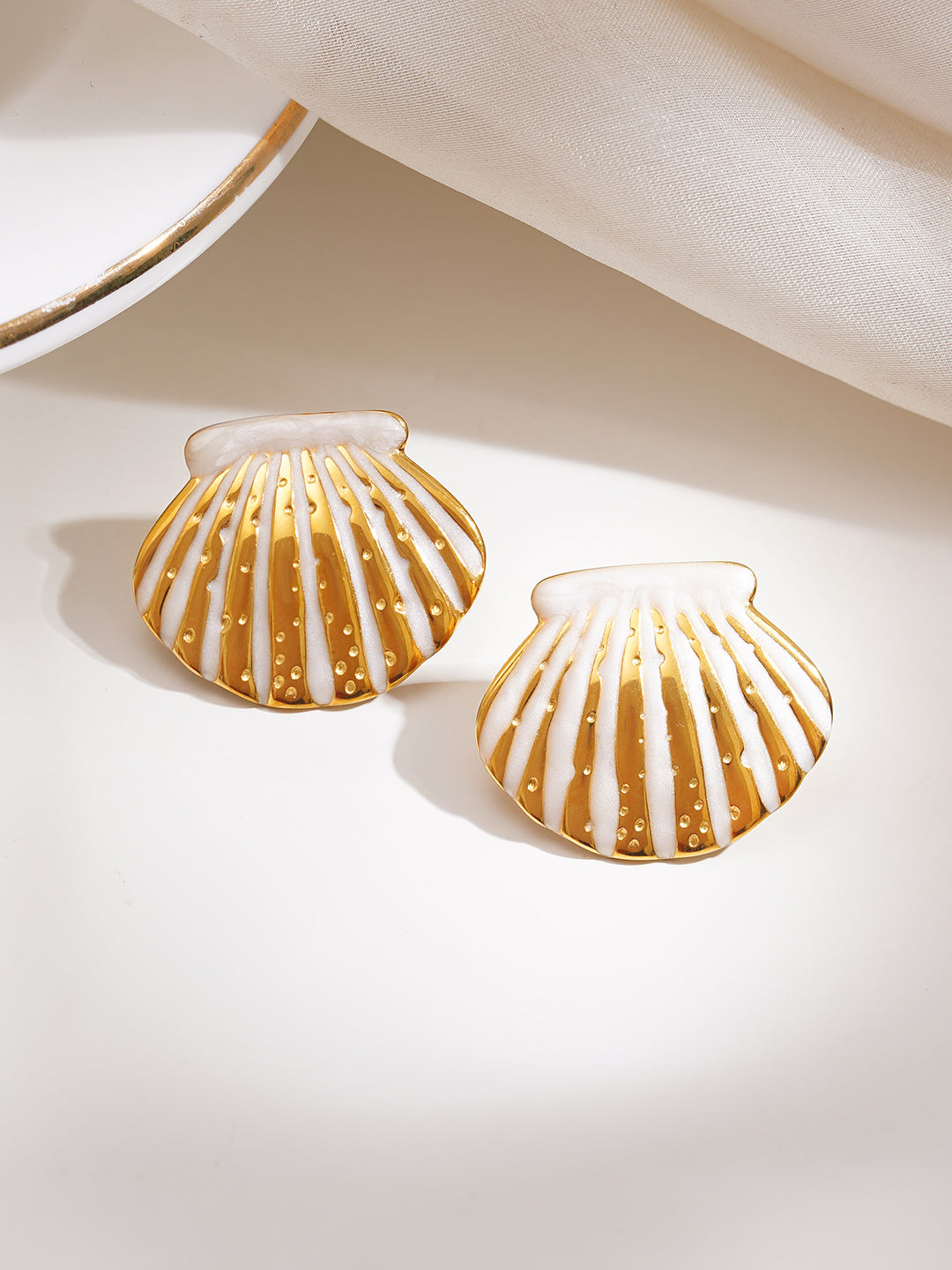 Demi Fine 18K Gold Plated Stainless steel Coastal Shell Statement Studs Earrings