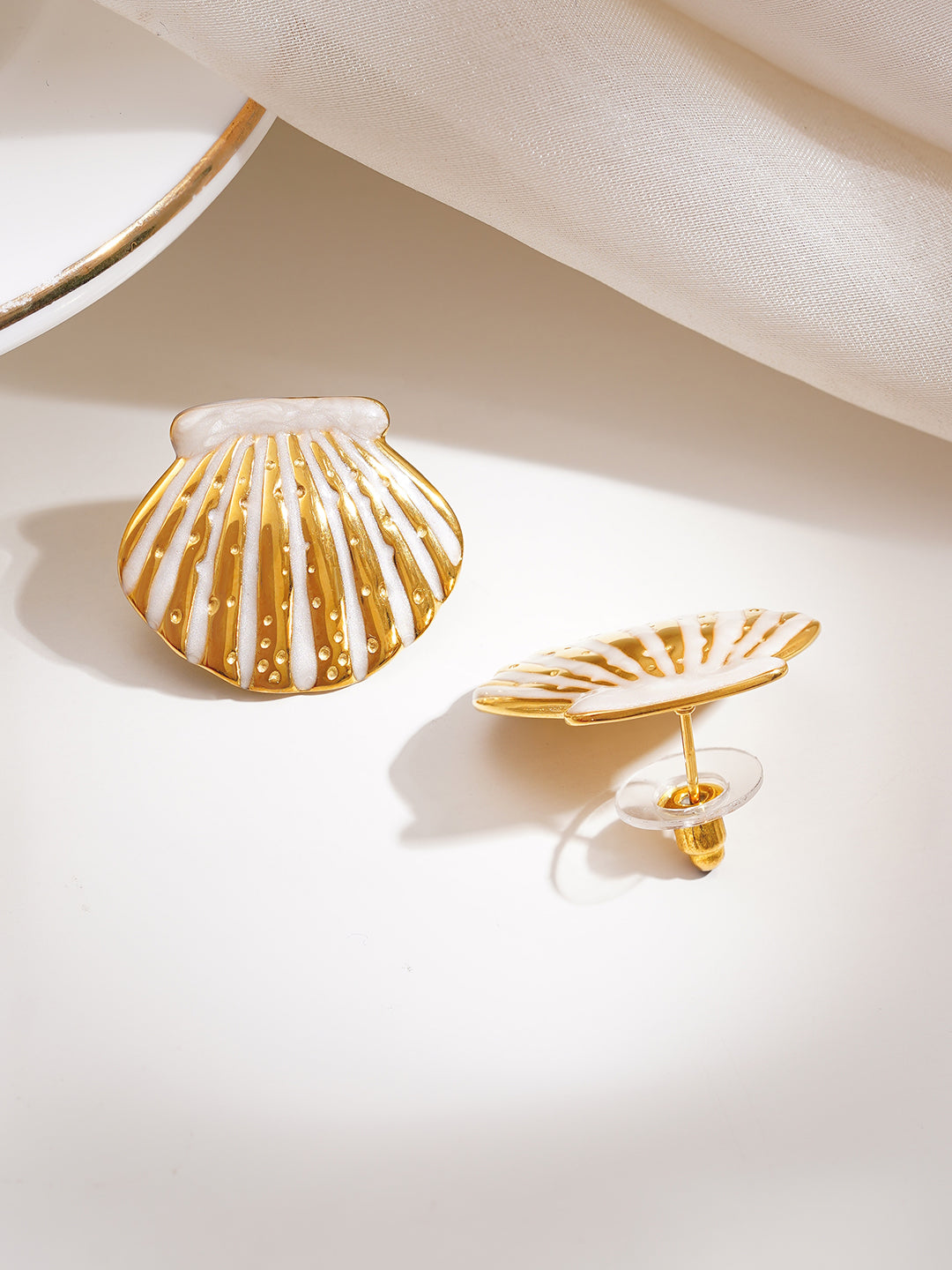 Demi Fine 18K Gold Plated Stainless steel Coastal Shell Statement Studs Earrings