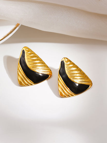Demi Fine 18K Gold Plated Stainless steel Black &amp; Gold Sculpted Studs Earrings