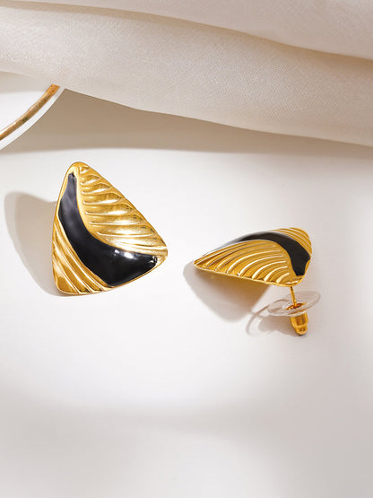 Demi Fine 18K Gold Plated Stainless steel Black &amp; Gold Sculpted Studs Earrings