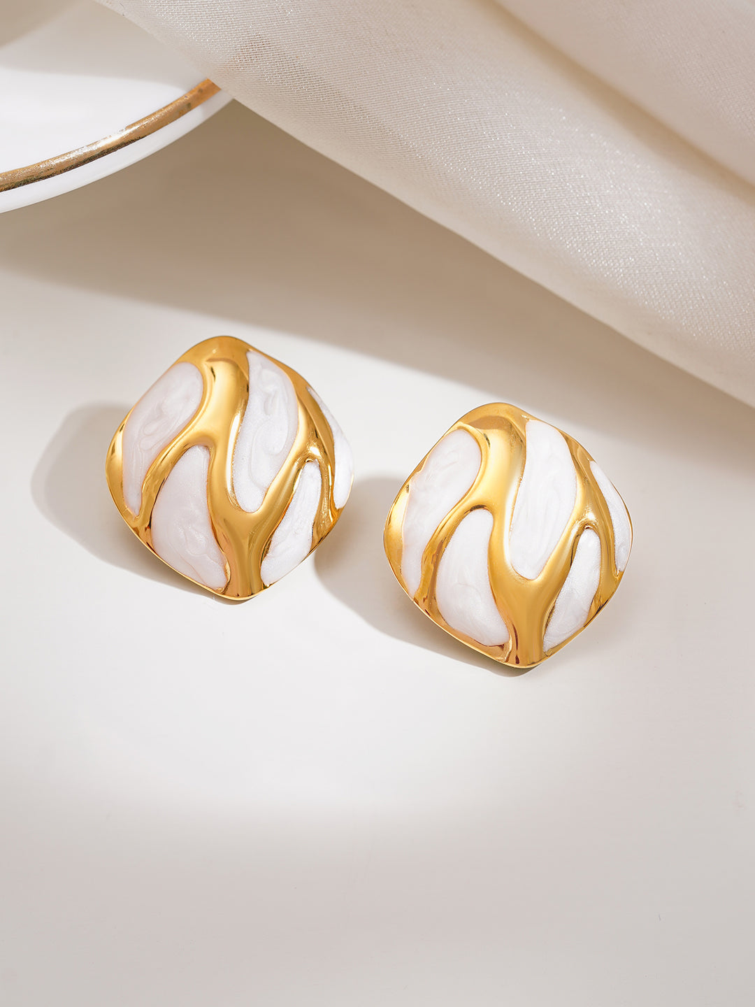 Demi Fine 18K Gold Plated Stainless steel Midnight Flame Stud Earrings