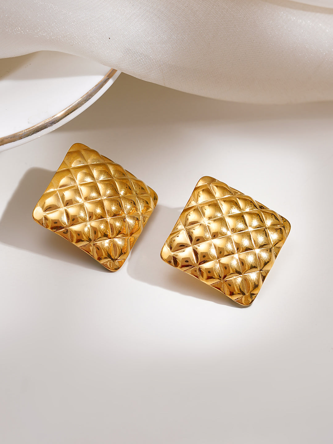 Demi Fine 18K Gold Plated Stainless steel Golden Quilt Stud Earrings
