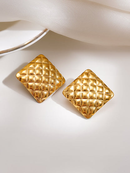 Demi Fine 18K Gold Plated Stainless steel Golden Quilt Stud Earrings