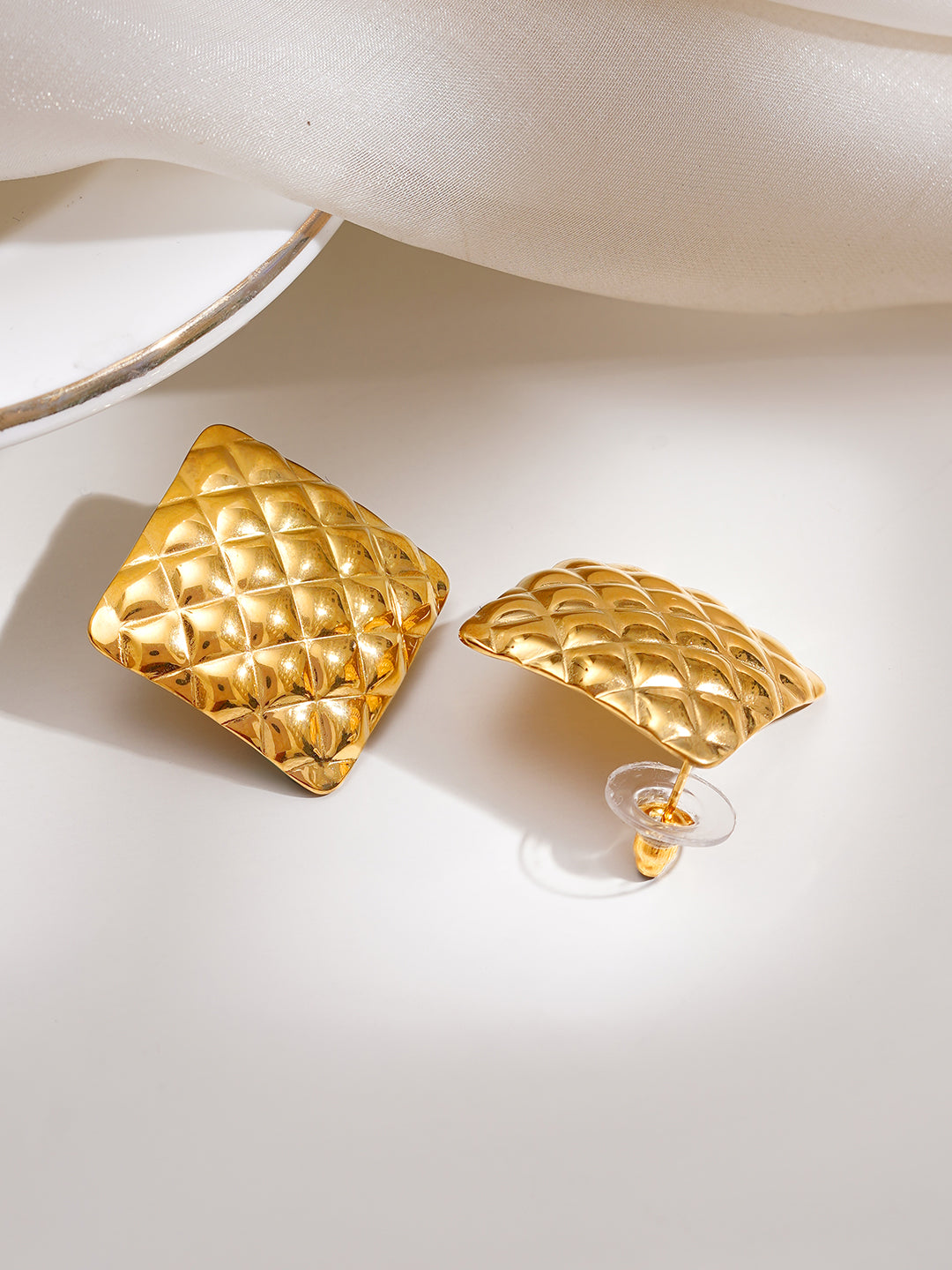 Demi Fine 18K Gold Plated Stainless steel Golden Quilt Stud Earrings