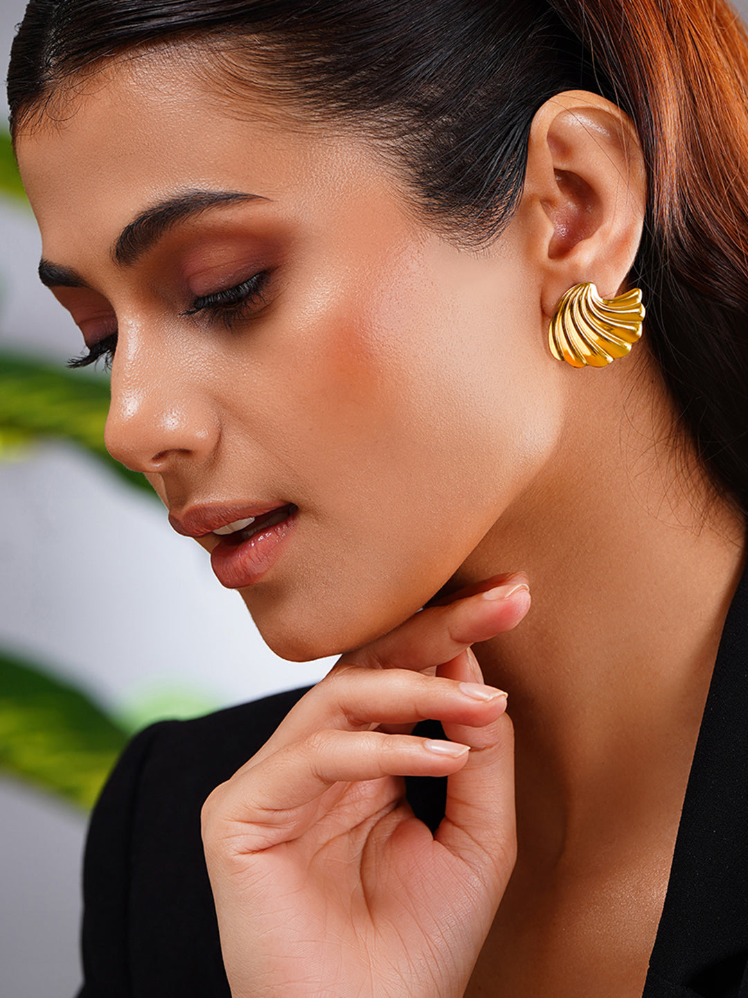 Demi Fine 18K Gold Plated Stainless steel Golden Shore Stud Earrings