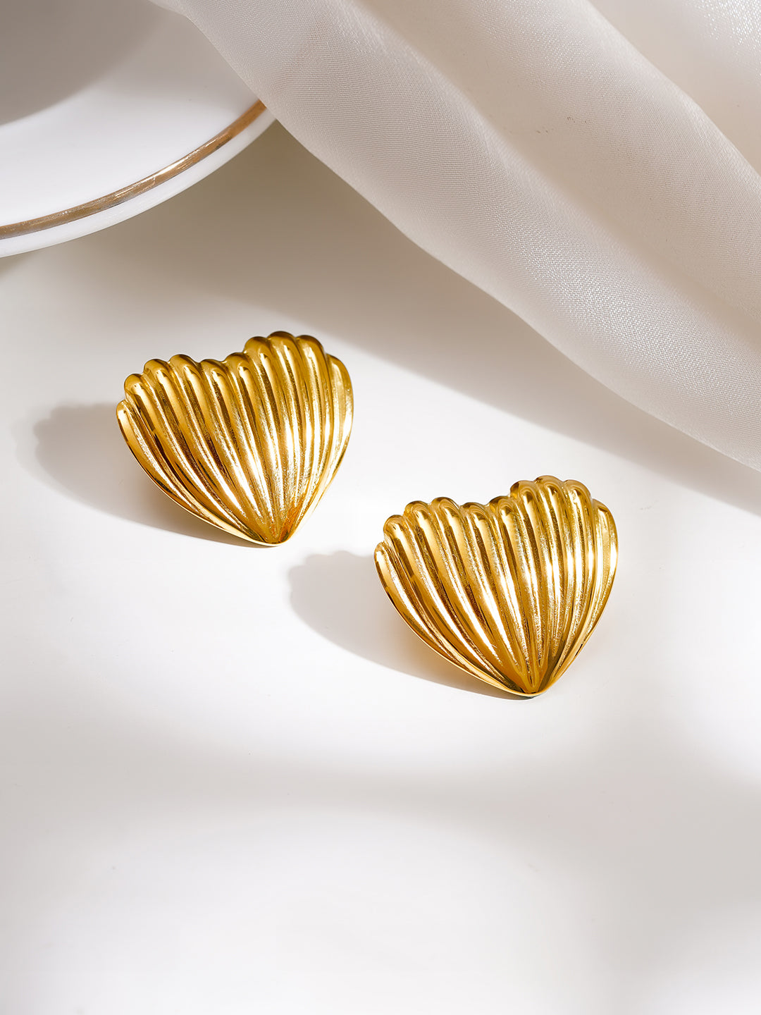 Demi Fine 18K Gold Plated Stainless steel Heart Shell Stud Earrings