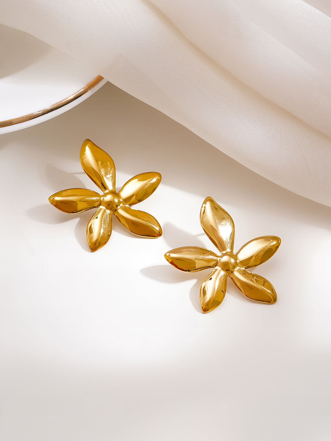 Demi Fine 18K Gold Plated Stainless steel Flower Petal Statement Stud Earrings