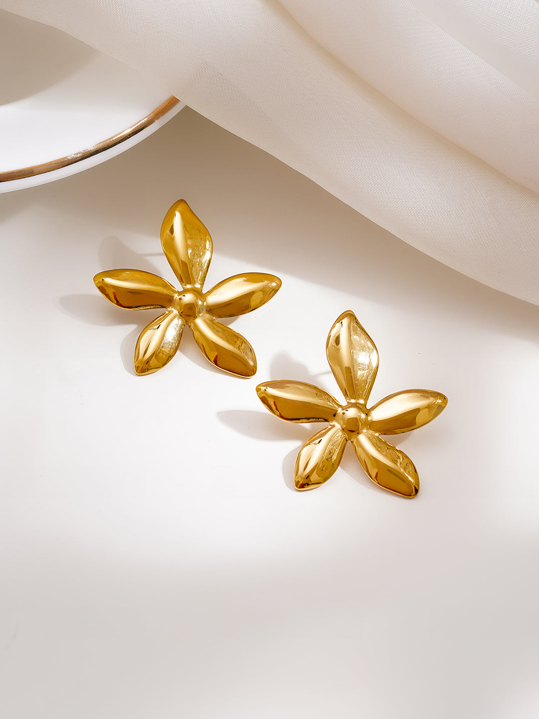 Demi Fine 18K Gold Plated Stainless steel Flower Petal Statement Stud Earrings