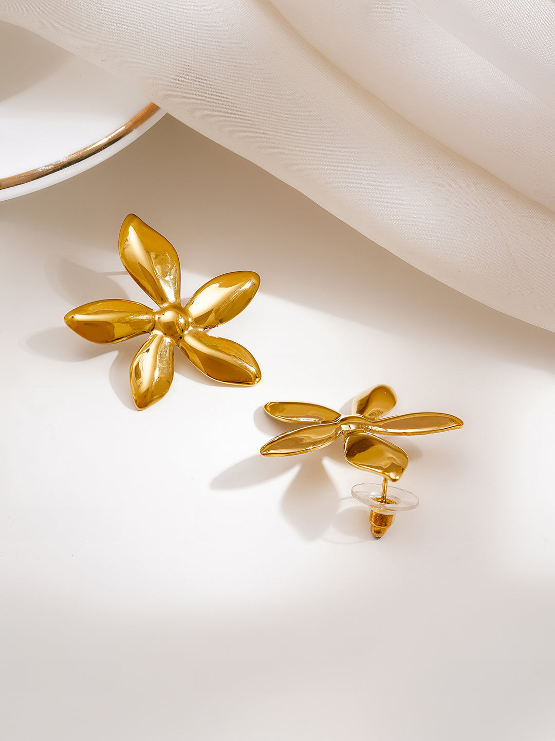 Demi Fine 18K Gold Plated Stainless steel Flower Petal Statement Stud Earrings
