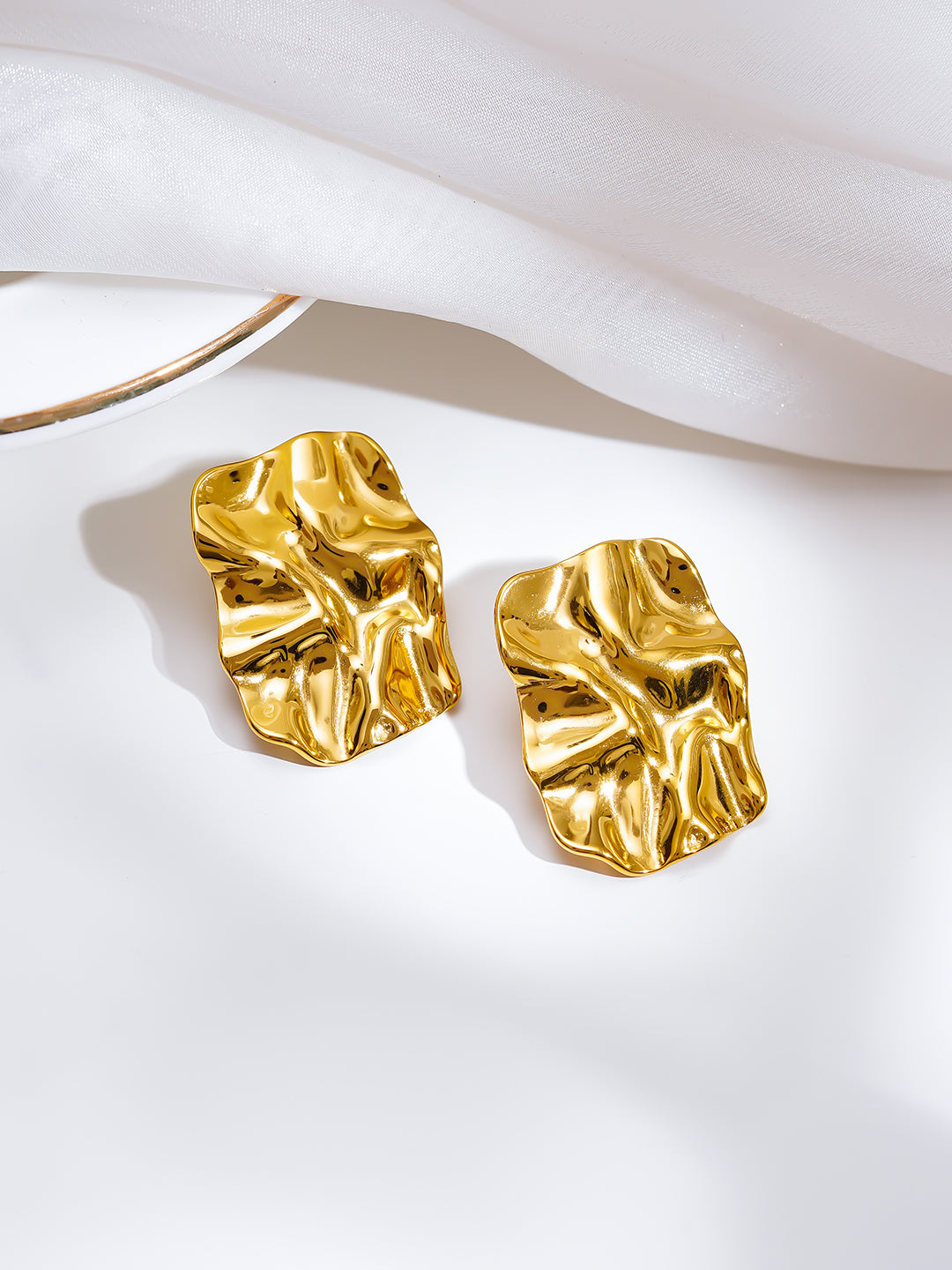 Demi Fine 18K Gold Plated Stainless steel Golden Crush Statement Studs Earrings