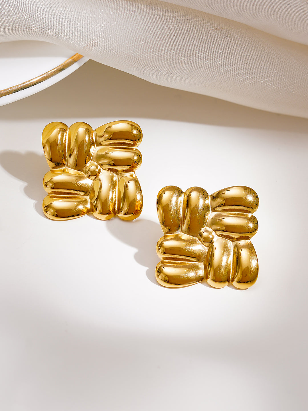 Demi Fine 18K Gold Plated Stainless steel Golden Charm Statement Studs Earrings